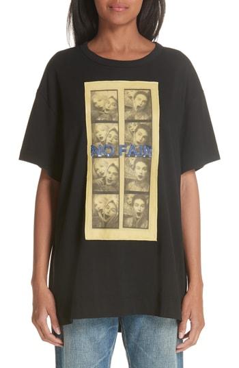 Women's Tu Es Mon Tresor No Fair Oversized Tee, Size - Black
