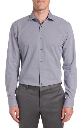 Men's Nordstrom Men's Shop Tech-smart Trim Fit Houndstooth Dress Shirt 32/33 - Blue