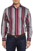 Men's Thomas Dean Multicolor Stripe Herringbone Sport Shirt - Pink