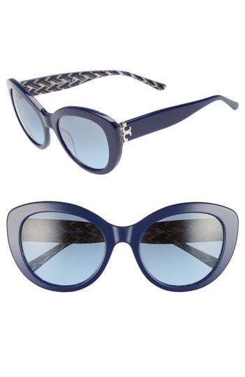 Women's Tory Burch Serif T 55mm Cat Eye Sunglasses - Navy Pattern Gradient