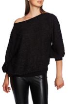 Women's 1.state Off Shoulder Sparkle Eyelash Sweatshirt, Size - Black