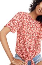 Women's Madewell Crinkled Button Back Tie Tee, Size - Red