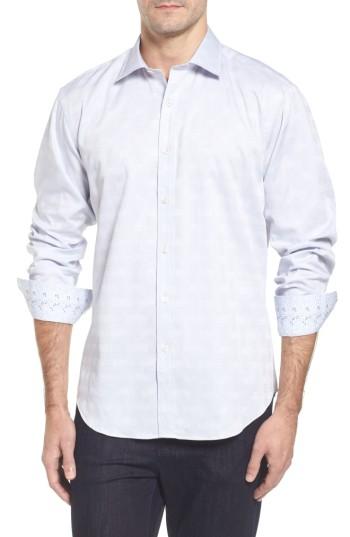 Men's Bugatchi Classic Fit Check Jacquard Sport Shirt - Metallic