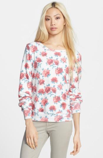 Women's Wildfox Rose Print Baggy Beach Jumper Pullover - Pink