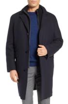 Men's Cole Haan Wool Blend Overcoat With Knit Bib Inset, Size - Blue