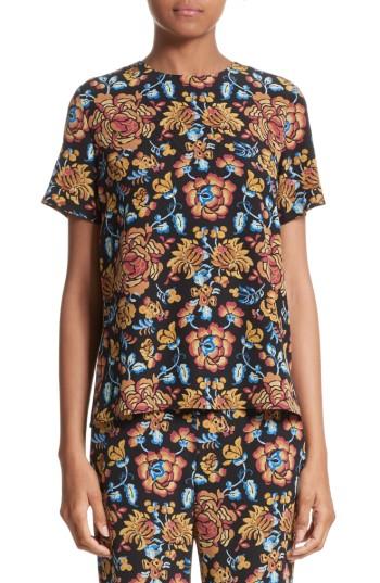 Women's Etro Floral Print Silk Top Us / 48 It - Black