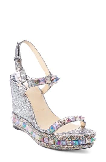 Women's Christian Louboutin Pyraclou Wedge Sandal Us / 35eu - Metallic