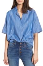 Women's Madewell Courier Stripe Button Back Shirt - Blue