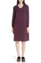 Women's Eileen Fisher V-neck Knee Length Shift Dress, Size - Purple