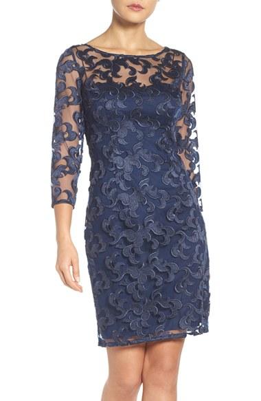 Women's Aidan Mattox Illusion Mesh Sheath Dress