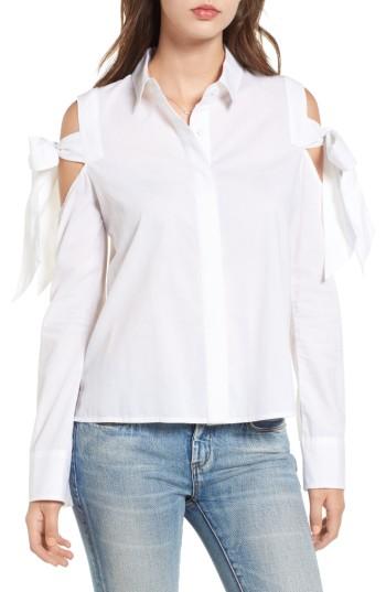 Women's Bp. Bow Sleeve Cold Shoulder Shirt, Size - White