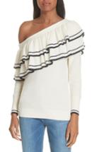 Women's Frame Ruffle One-shoulder Wool Blend Sweater - Ivory
