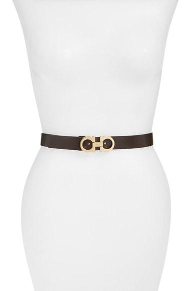 Women's Salvatore Ferragamo Double Gancio Reversible Leather Belt - Fondente
