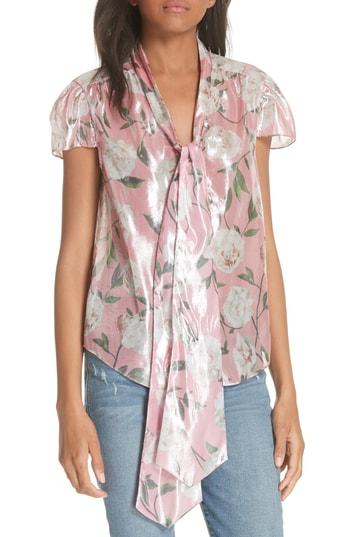 Women's Alice + Olivia Jeannie Bow Collar Silk Blend Top - Pink