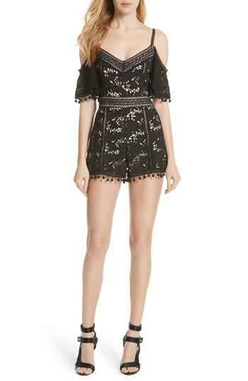 Women's Alice + Olivia Holden Embroidered Cold Shoulder Romper - Black