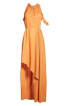 Women's Magda Butrym Asymmetrical Ruffle Trim Silk Blend Dress Us / 34 Fr - Orange