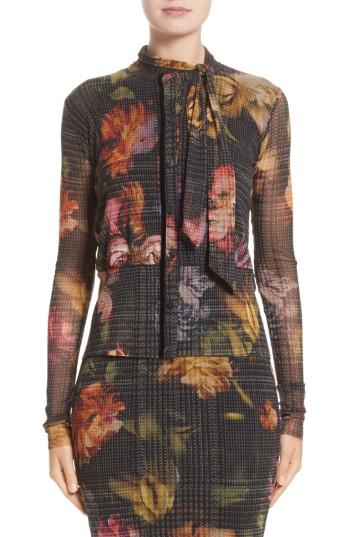Women's Fuzzi Velvet Trim Print Tulle Cardigan