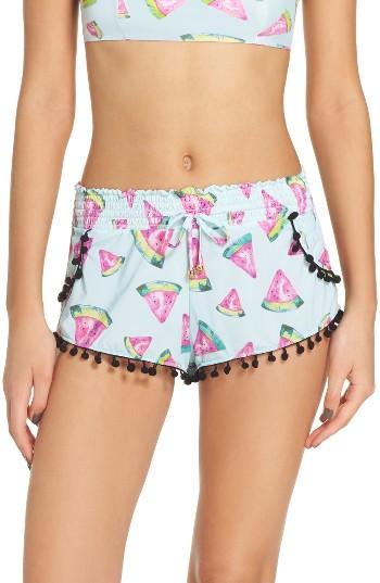 Women's Pilyq Pom Cover-up Shorts /small - Blue/green