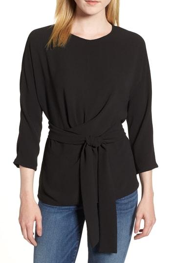 Women's Gibson Dolman Sleeve Tie Back Stretch Crepe Blouse - Black