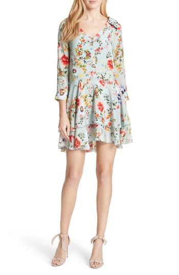 Women's Alice + Olivia Moore Floral Silk Tunic Dress - Blue