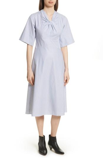 Women's Carven Twist Neck Poplin Midi Dress Us / 34 Fr - Blue