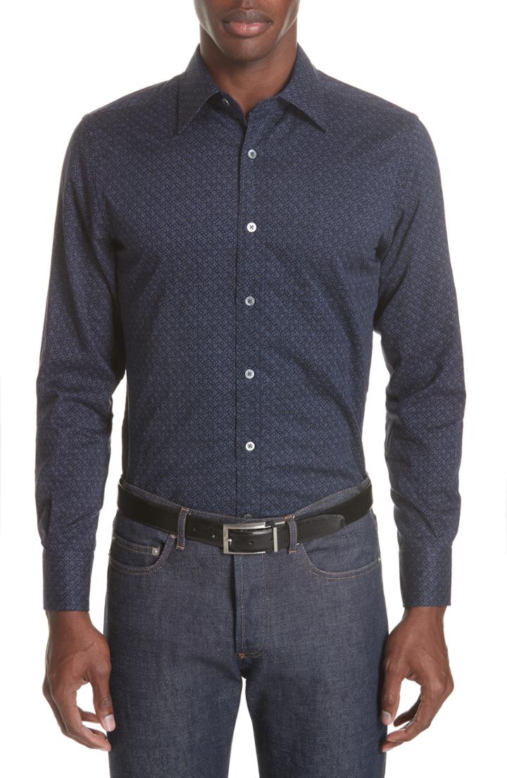 Men's Canali Fit Easy Care Geometric Dress Shirt