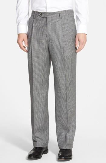 Men's Berle Pleated Houndstooth Wool Trousers X 34 - Grey