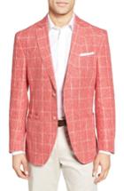 Men's Jkt New York Trim Fit Windowpane Linen Sport Coat S - Red