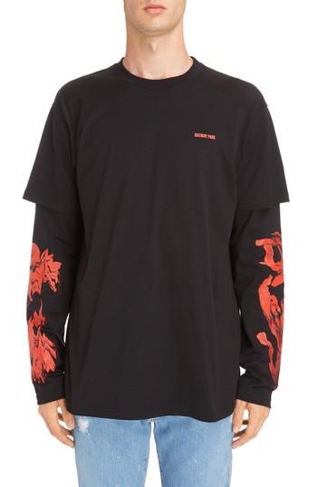 Men's Givenchy Rose Print Long Sleeve T-shirt - Black