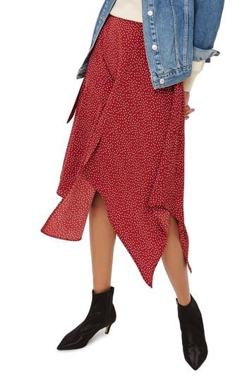 Women's Topshop Polka Dot Handkerchief Hem Skirt Us (fits Like 0) - Pink