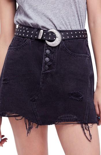 Women's Free People Denim A-line Skirt - Black