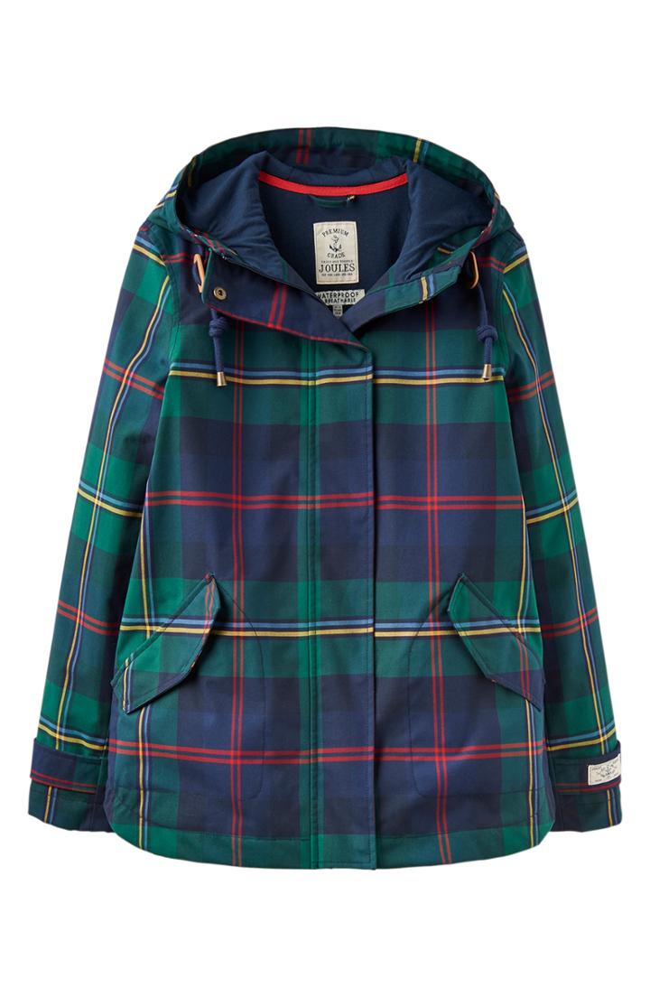 Women's Joules Right As Rain Print Waterproof Hooded Jacket - Green