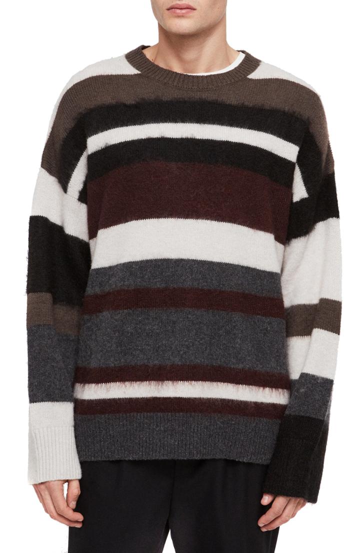 Men's Allsaints Striley Striped Wool Blend Sweater - Brown