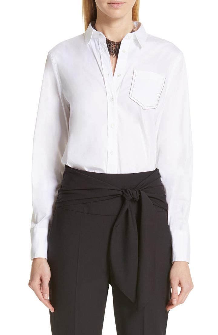 Women's Brunello Cucinelli Monili Trim Stretch Poplin Shirt - Pink