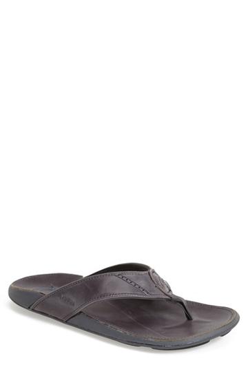 Men's Olukai 'nui' Leather Flip Flop M - Grey