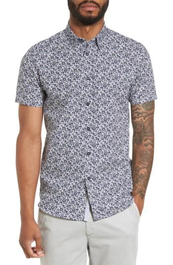 Men's Ted Baker London Alygar Slim Fit Floral Woven Shirt (s) - Blue