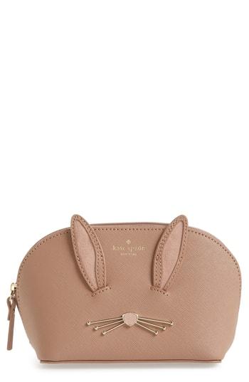 Kate Spade New York Desert Muse Small Abalene Leather Cosmetics Bag With Faux Fur Trim, Size - Brown Multi
