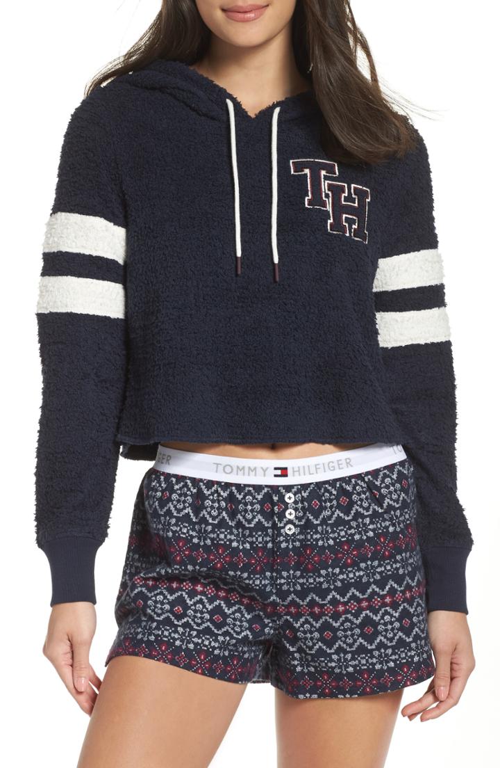 Women's Tommy Hilfiger Marshmallow Varsity Hoodie Sweatshirt - Blue