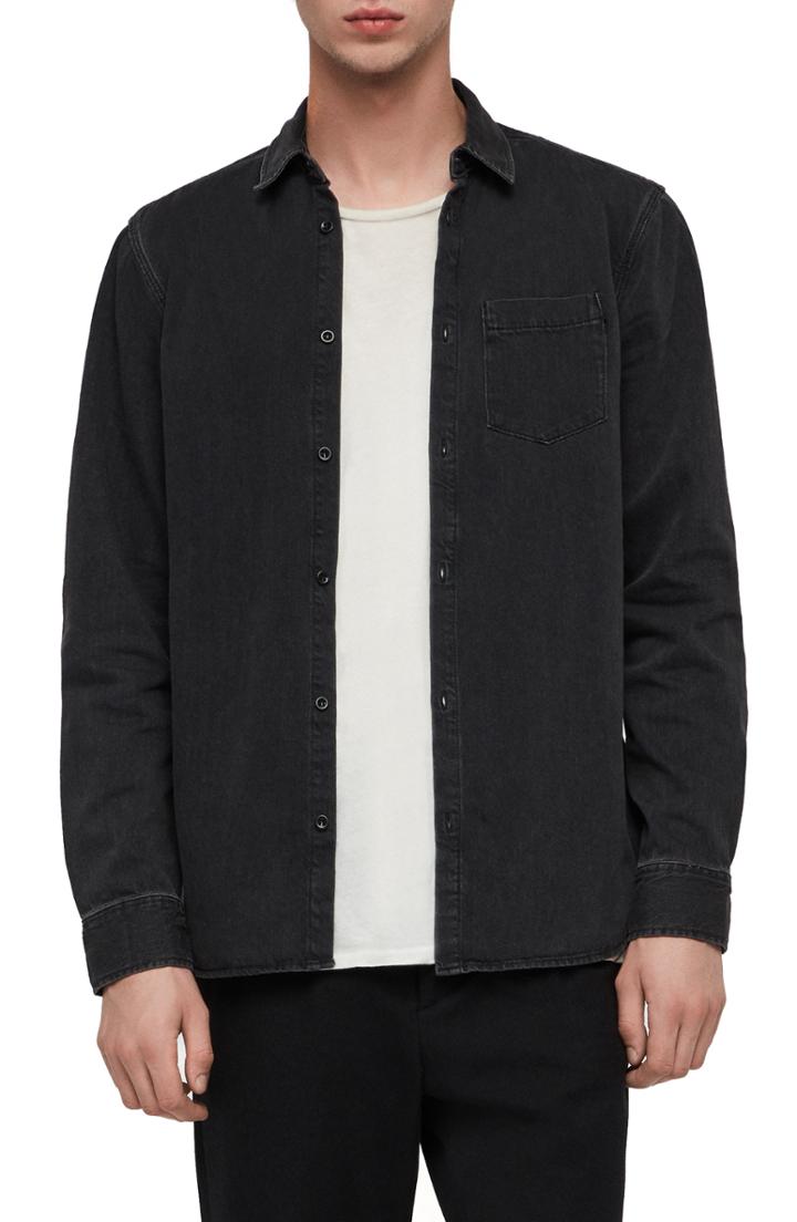 Men's Allsaints Brenner Denim Slim Fit Sport Shirt - Black