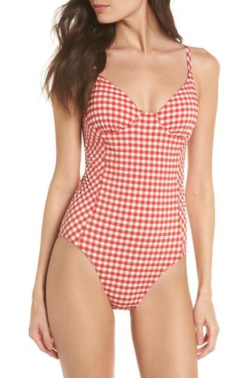 Women's Tory Burch Gingham One-piece Underwire Swimsuit - Red