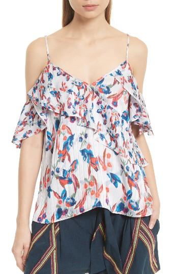 Women's Tanya Taylor Chiara Floral Ikat Cold Shoulder Silk Top
