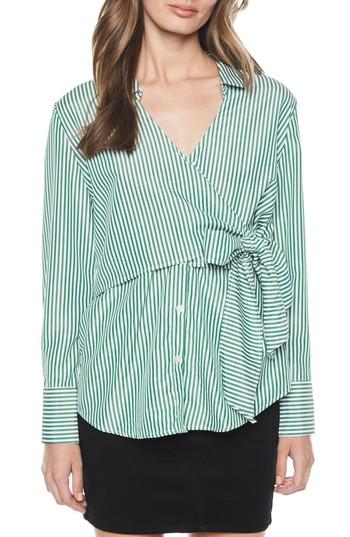 Women's Bardot Stripe Wrap Tie Shirt - Green
