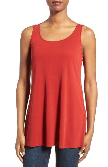 Petite Women's Eileen Fisher Long Silk Tank, Size P - Red