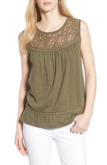 Women's Caslon Lace & Slub Knit Tank - Green