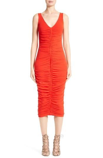 Women's Fuzzi Ruched Tulle Midi Dress - Red