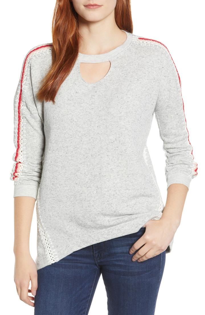 Women's Wit & Wisdom Crochet Detail Keyhole Neck Sweater