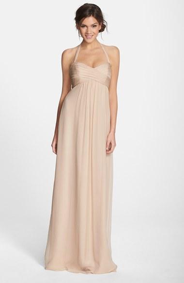 Women's Amsale Chiffon Halter Gown - Beige