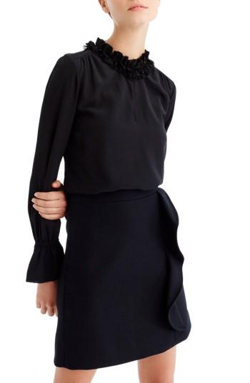 Women's J.crew Ruffle Neck Silk Top