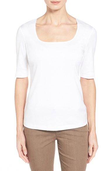 Women's Lafayette 148 New York Swiss Cotton Rib Square Neck Tee - White