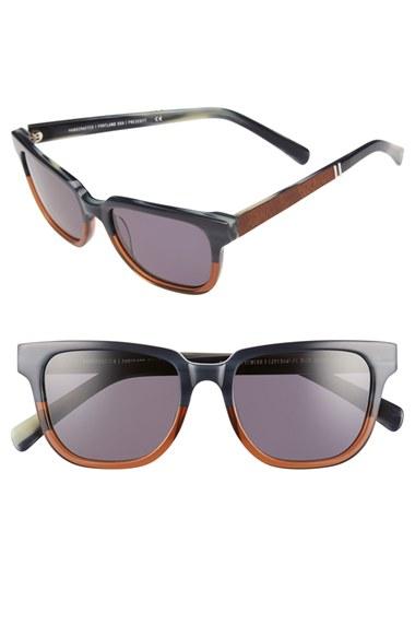 Women's Shwood 'prescott' 52mm Acetate & Wood Polarized Sunglasses - Skyline/ Mahogany/ Silver